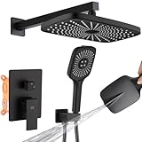 POP SANITARYWARE Matte Black Shower Faucet Set Bathroom Rainfall 12 Inch Shower Head System Wall Mounted Single Handle Shower Fixture with Valve and Trim Kit