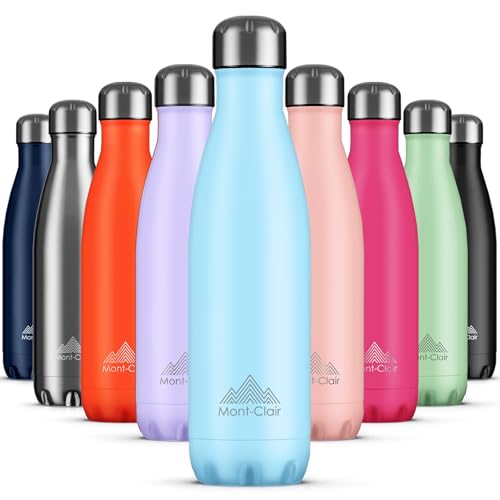 Image of Mont-Clair Stainless Steel Water Bottle, Vacuum insulated - BPA Free, 12h Hot & 24h Cold Drinks, Metal Water Bottle 17 oz Leakproof, Ideal for Adult, Kids, Running - Pastel Blue