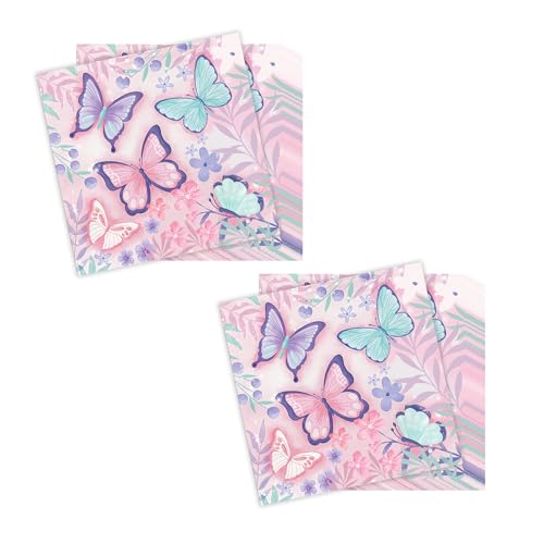 Lot de 40 serviettes en papier motif papillon, prairie fleurie violette, décoration de table 33 x 33 cm, pour printemps, anniversaire, fête, jardin, mariage
