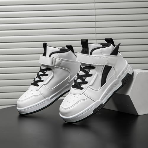 Boys Girls Outdoor Board Shoes with Leather Upper, Breathable Comfortable with Soft Padded Neck, Fashionable Retro Street Style, Basketball Shoes Suitable for All Seasons2