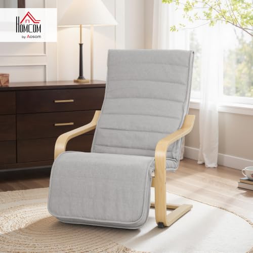 Miniatura 2 de Homcom Sillón De Salón Con Reposapiés Ajustable, Butaca De Salón Tapizada En Lino Sintético Con Marco De Madera, Sillón De Relax Para Dormitorio, Oficina, Estudio, 66,5x94x100 Cm, Gris Claro