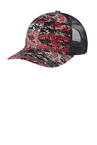 Port Authority Trucker Cap C114 Osfa Flame Red Digi/Grey Steel #TOP23