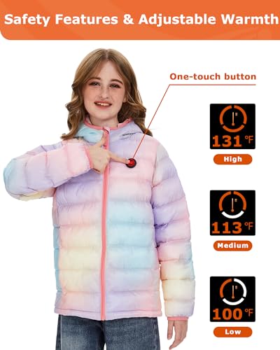 Venustas Kids Heated Jacket with Battery Pack, Girls Lightweight Electric Heated Coat3