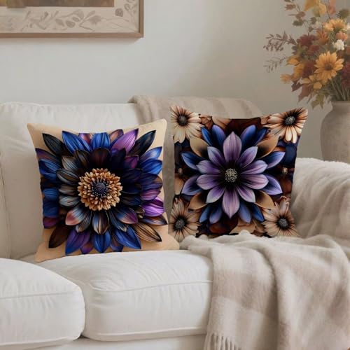 Housse coussin 75x75cm imperméable violet double face lin