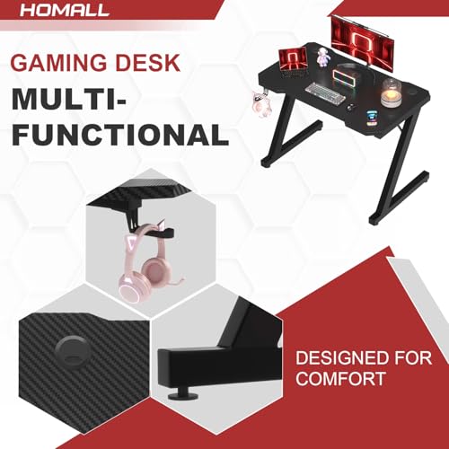 Homall Gaming Desk 80 x 52 cm PC Computer Desk Z Shaped Computer Table PC Gaming Table Gamer Desk for Home Office, Desk with Headphone Hook, Black