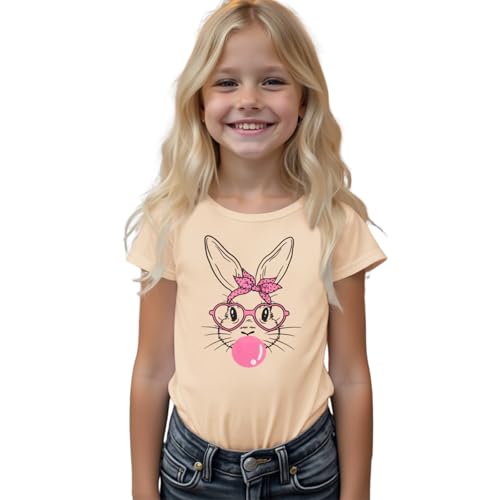 CM C&M WODRO Kids Girl Easter Shirt Cute Bunny Glasses T-Shirt Short Sleeve Funny Happy Easter Rabbit Graphic Tees Tops