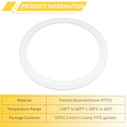 Image of 3 Inch Tri Clamp PTFE Gasket 12PCS for 3 inch Tri-Clamp Sanitary Fittings Polytetrafluoroethylene TC Seal Gaskets (0uter Diameter: 91mm, Thickness: 4mm)