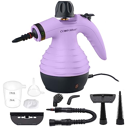 Comforday Multi-Purpose Handheld Steam Cleaner with 9-Piece Accessories, Handheld Steamer Perfect for Stain Removal, Curtains, Car Seats, Floor, Bathroom, Window Cleaning (Viola)