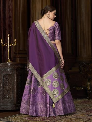 Image of PURVAJA Women's Kanjiwaram Semi-Stitched Lehenga choli