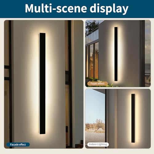 Image of 2 Pack Modern Outdoor Wall Light, 71inch Black Exterior Wall Mount Light Fixtures, 3 Color 3000K /4500K /6000K, IP65 Waterproof, Porch Wall Sconce, Long Linear Outside Lighting for Patio Garage Garden