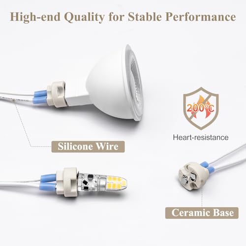 DiCUNO MR16 GU5.3 /G4 Lamp Holder, Bi-Pin Base for 12V Halogen/LED Bulb, Ceramic Socket with 150MM Lead,5-Pack