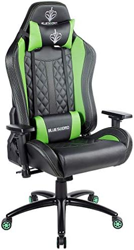 BLUE SWORD Gaming Chair, Adjustable High-Back Racing Chair with Headrest and Lumbar Support, 360° Swivel, Carbon Fiber, Leatherette, Iron Five-Star Base, Green
