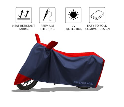 Image of All Season Protection Bike Cover for TVS Jupiter 125 DT SXC NEW 2026 Scooty Bike Cover with Water-Resistant and Dust Proof Premium 190T Fabric Red Stripe with Navy Body