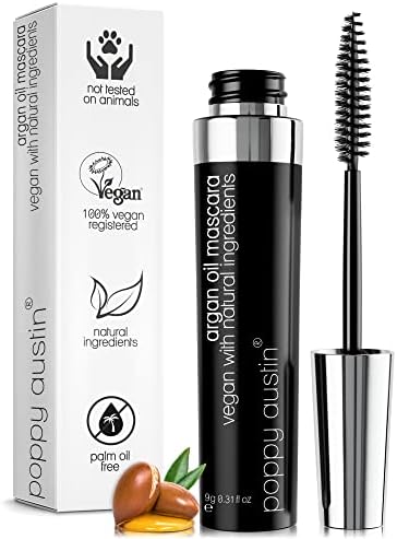 Poppy Austin Mascara 9g - Lash Mascara - 100% Organic Mascara, Paraben-Free, Vegan, Cruelty-Free Mascara Black - Hypoallergenic Mascara Lengthening & Volumising with Argan Oil