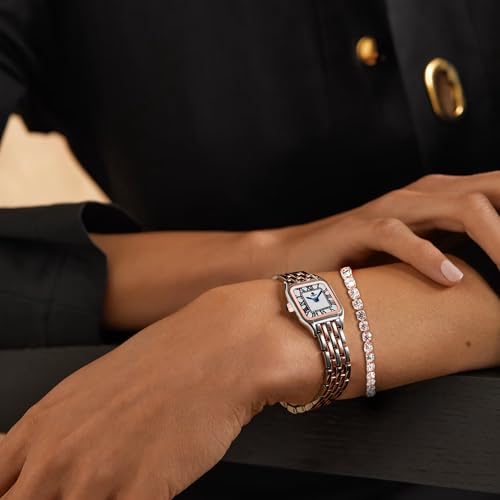 Image of Carlton London Women Chloe Analog Watch Gift Set, Square Dial, Stainless Steel Strap, Quartz Movement, Square Dial, Silver Tone Strap, 30M Water Resistant, Casual Wear |
