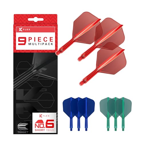 Target Darts K-Flex Integrated Dart Flights and Shafts, Stiel (26 mm), mittlerer Schaft, Nr. 6 Flight, 9er-Pack, schwarz, weiß und transparent | Kflex 2 In 1 Flight Stiel, professionelles Dartzubehör