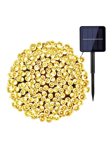 Luces LED Solares para Exterior, 100 LEDs, 12 Metros, Variedad de Colores (Blanco Cálido)