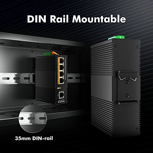 Image of MokerLink 5 Port PoE Industrial DIN-Rail Network Switch, 60W IEEE802.3af /at PoE Power, 10 /100Mbps Fast Ethernet, IP40 Rated Network Switch (-40 to 185F), with UL Power Supply