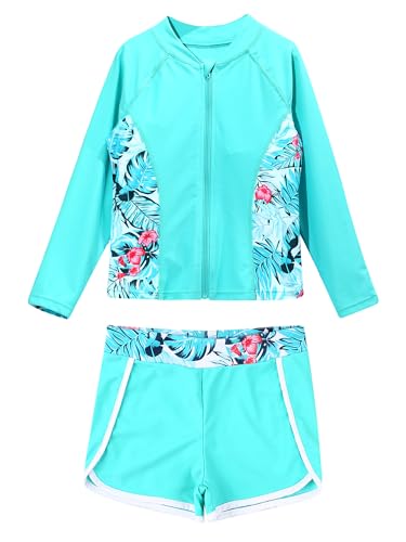Kids Girls 2 Piece Rash Guard UPF 50+ Long Sleeve Rashguard Shirts with Shorts Tankini Swimsuit Sets3