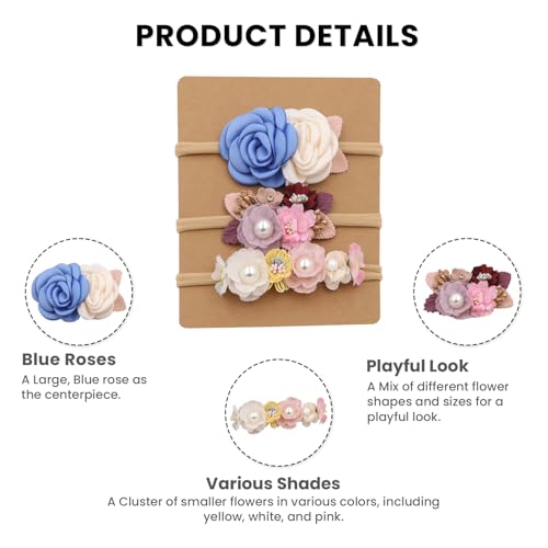 Image of SYGA 3 Pcs Baby Headband, Flower Stretchable, Nylon HairBand for Newborn Infant Toddlers Kids 0-3 Year-Design-5