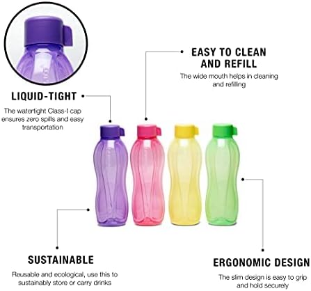 Tupperware Aquasafe Round Water Bottles 1000 ml Pack of 4 (Multicolor)