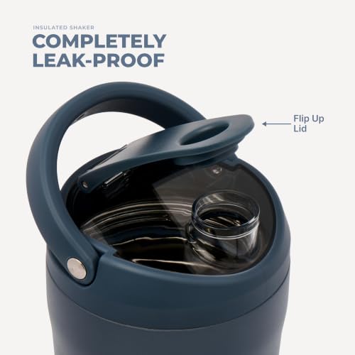 Image of HydroJug Insulated Protein Shaker Bottle 24 oz, Silent Mixing, Cascade | Leak-resistant, triple wall insulated, flip-top cap, antimicrobial Tritan lid, bucket handle, cup holder fit, dishwasher safe