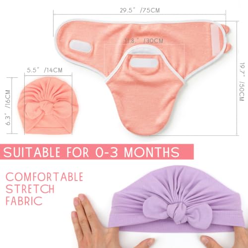 Image of DRESHOW BQUBO 3 Pack Newborn Baby Swaddle Blanket with Hats Infant Adjustable Velcro Swaddling Wraps with Bear Ears Cap for 6-12 Lbs Newborns & 0-3 Months Girls Boys