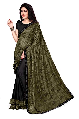 Sourbh Lycra Half N Half Rüschen Gewebter Sari für Frauen mit Blusenteil - Gr�n - Einheitsgröße Cover