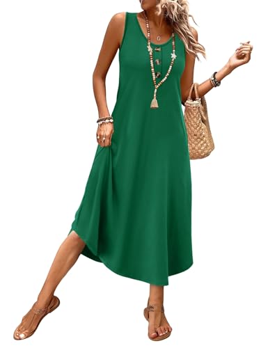 WIHOLL Summer Dresses for Women Sleeveless Dress Beach Vacation Casual Spring Midi Dresses for Women 2026 Sundresses Plus Size Maxi Dress for Curvy Women Green 2XL