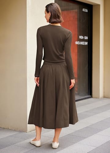 Image of Panadila Womens 2 Piece Lounge Sets Matching Vacation Outfits Ribbed Button Down Cardigan and Elastic Waist Skirt Sets