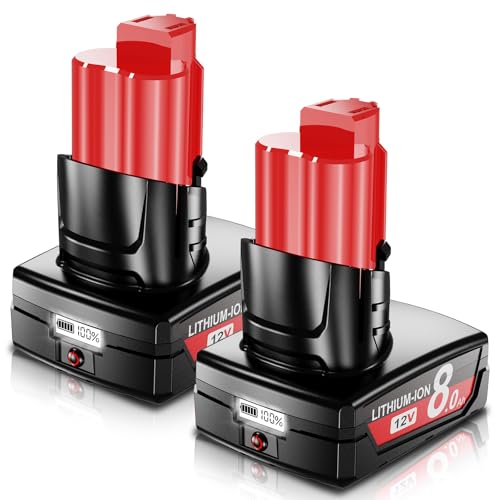 2Pack 8.0Ah Replacement Battery for Milwaukee M12 Lithium 12V Battery with LCD Display Compatible with 48-11-2401 48-11-2412 48-11-2411 48-11-2420 48-11-2410 Cordless Power Tools