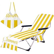 Yellow Stripe Beach Chair Towel Personalized Beach Chair Cover with Side Pockets Custom Name Lounge Chair Cover for Pool Beach Garden Yellow