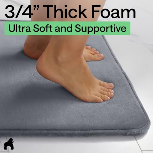 Image of GORILLA GRIP Thick Memory Foam Toilet Rug for Bathroom, Square Shaped Washable, Soft Absorbent Velvet Topside Floor Mats, Machine Wash, Cushioned Luxury Rugs for Bath Room, 22.5x19.5, Graphite Gray