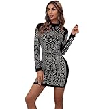 Missord Women's Long Sleeve High Neck Bodycon Tight Casual Mini Dress Black X-Small