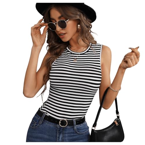 SOLY HUX Women's Tank Tops Striped Sleeveless Ribbed Slim Fitted Tank Slim Knit Basic Casual Cami Tanks