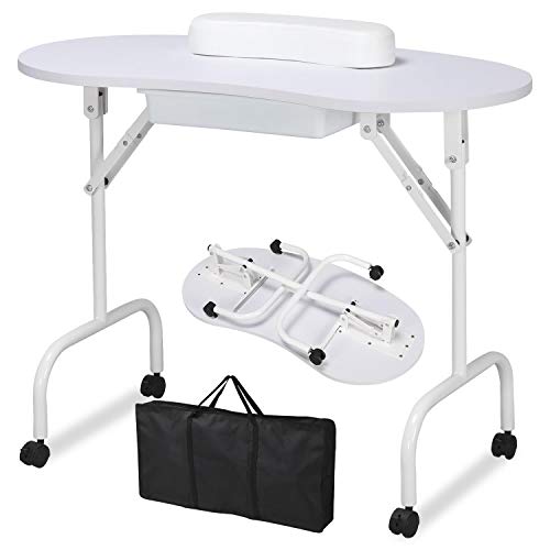 Yaheetech 37-inch Portable & Foldable Manicure Table Nail Desk Workstation with Large Drawer/Client...