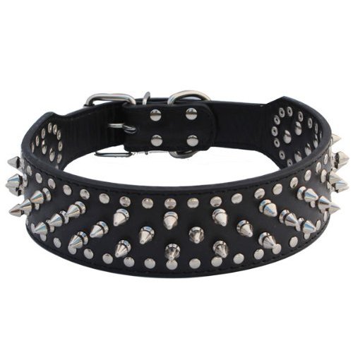 DcolorCuir Cloute Pointu Collier pour Chien 2 "Large 31 Pointes 52 Goujons XL Noir