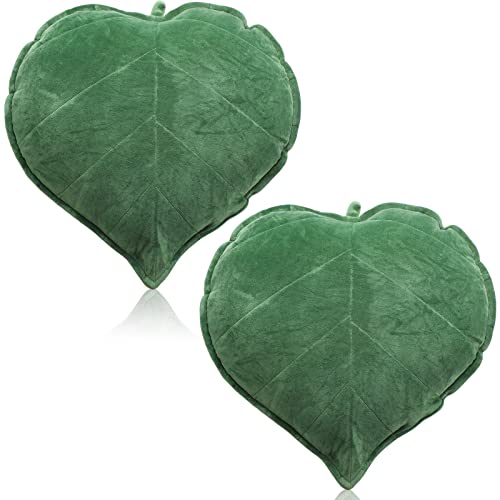Image of Yookeer 2 Pcs Leaf Shaped Throw Pillow 3D Leaves Plant Decorative Throw Pillows for Couch Living Room Bedroom Sofa Home Decoration, 16 x 16 Inch(Dark Green)
