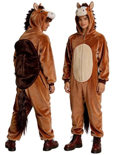 LZBXBXDA Adult Horse Onesie Pajamas Halloween Cosplay Horse Costume with Saddle For Women Men