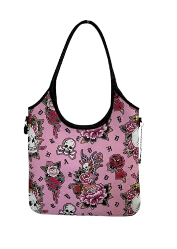 Sac fourre-tout en similicuir Ed Hardy rose et cabas tête de mort femme