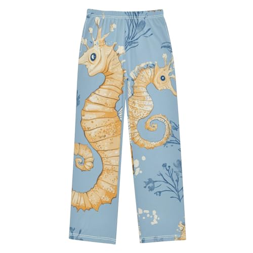 ZZXXB Seahorse with Coral Boys Long Pants Soft Trousers Elastic Waist Kids Lounge Bottoms with Pockets S-XL