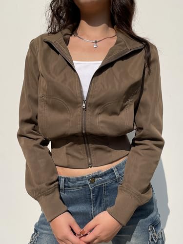 Y2k Jacket Cropped Jean Jacket for Women Trendy Y2k Top Harajuku Zipper Coat Slim 2000s Y2k Grunge Clothes2