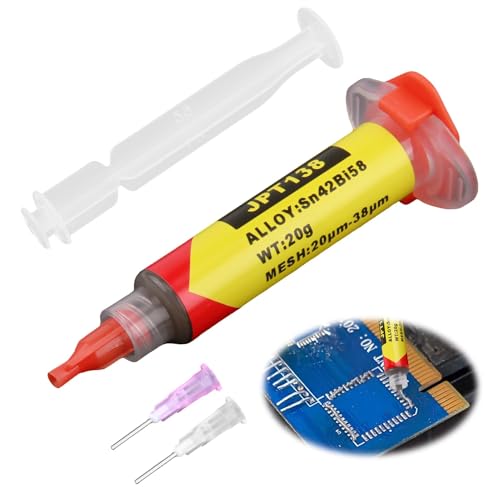 Flux Pasta Soldar Estaño Sn42 Bi58, Flujo De Baja Temperatura 138 °C, Conductividad Térmica y Resistencia Mecánica, No Es Fácil De Agrietar u Oxidar, Adecuada Para BGA, SMT, LED y Pasta De Solda 20g