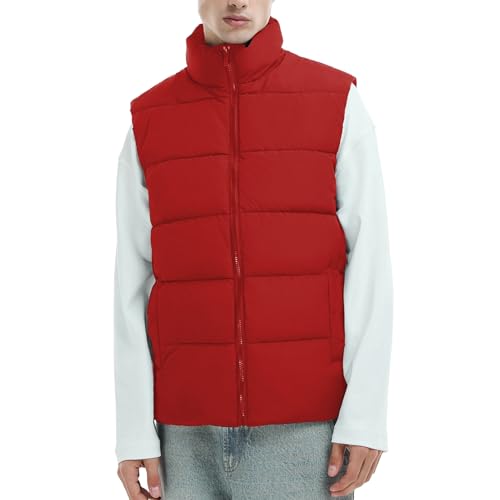 NIEEHBEGST Red Mens Puffer Vest Big and Tall Oversize Puffy Winter outdoor Warm Outerwear Lightweight Water-Resistant Sleeveless Bubble Zipper Jacket Quilted Down Vests L
