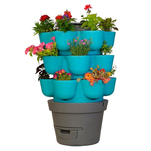 Moutta | WORMgarden Turquoise 3 jardinières | Jardin Potager Vertical avec lombricomposteur intégré | Cultivez Vos Fruits et légumes | Créez Votre Potager et recyclez Vos déchets | Keyhole Garden