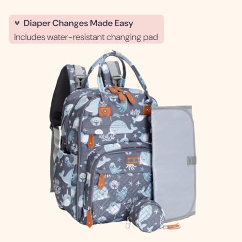 BabbleRoo Diaper Bag Backpack, Baby Nappy Changing Bags Multifunction Waterproof Travel Back Pack