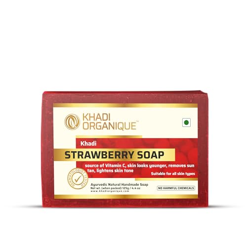 Image of Khadi Organique Handmade Strawberry Soap With Essential Oil Pack Of 3