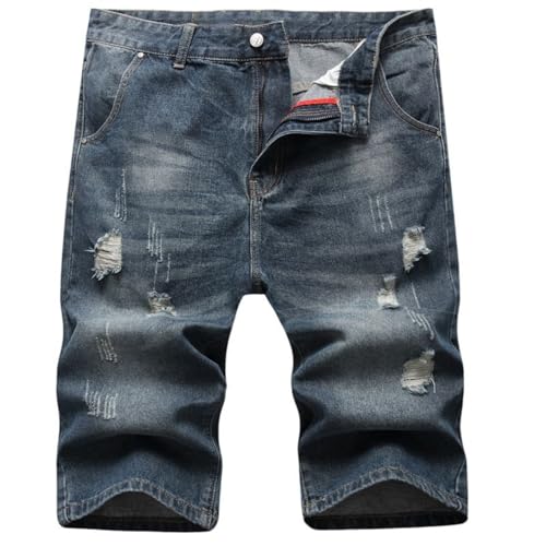 Short long en jean vieilli coupe droite multi-poches confortable