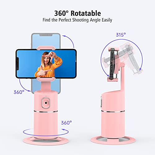 Auto Face Tracking Phone Holder, No App Required, 360° Rotation Face Body Phone Tracking Tripod Smart Shooting Camera Mount for Live Vlog Streaming Video, Rechargeable Battery-Pink - Thumbnail 5