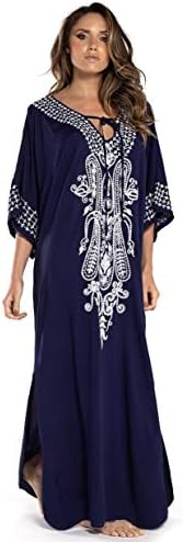 SMUDGE LifeKaftan Dresses for Women Swimsuit Cover Ups Beach Caftan Maxi Embroidered Dress